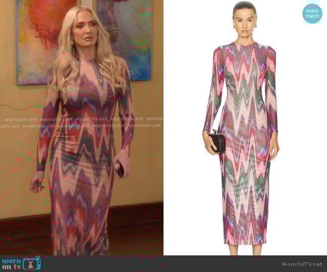 PatBO Wave Printed Tulle Maxi Dress worn by Erika Jayne on The Real Housewives of Beverly Hills