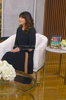 Paula McLain's navy pleated dress on Good Morning America