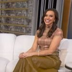 Hanna Battah’s pink plaid top and pleated leather skirt on Good Morning America