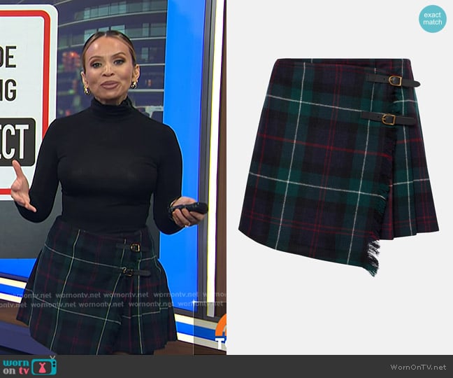 Polo Ralph Lauren Plaid Pleated Wool Twill Wrap Skirt worn by Adelle Caballero on Today