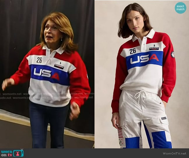 Polo Ralph Lauren Team USA Graphic Polo Collar Long-Sleeve Knit Top worn by Hoda Kotb on Today