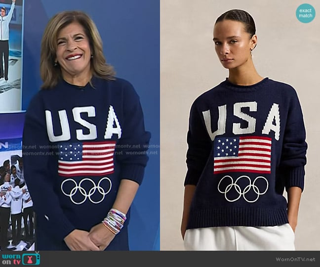 Polo Ralph Lauren Team USA Wool-Blend Rollneck Sweater in Navy Combo worn by Hoda Kotb on Today
