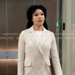 Portia’s beige tweed blazer with pearl buttons on General Hospital