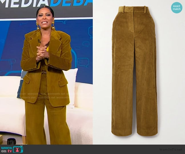 Proenza Schouler Lidie wide leg corduroy pants worn by Tamron Hall on Tamron Hall Show