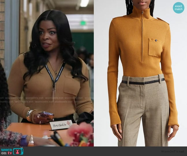 Proenza Schouler Norah Half Zip Rib Top worn by Ava Coleman (Janelle James) on Abbott Elementary