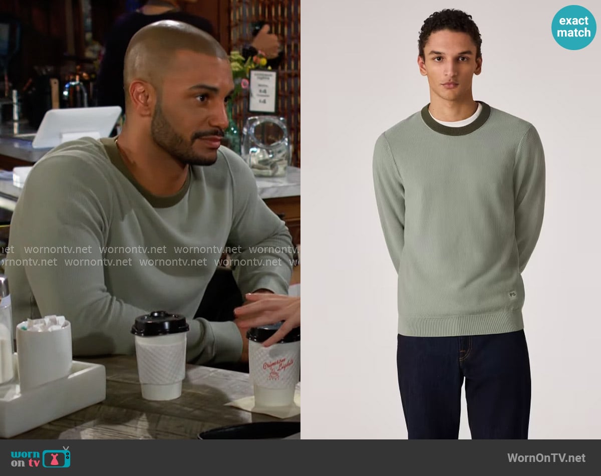 PS Paul Smith Sage Green Organic Cotton Sweater worn by Holden Novak (Nathan Owens) on The Young and the Restless