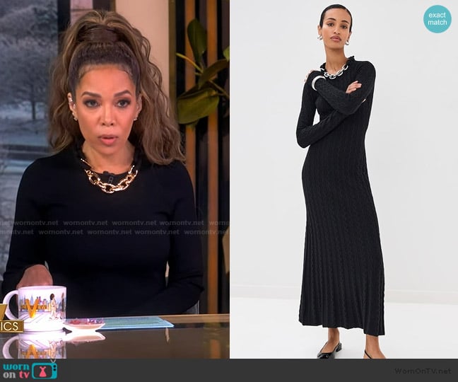Sunny’s black chain neckline detail dress on The View Sunny’s black chain neckline detail dress on The View