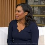 Rachel's navy scalloped ribbed top on Good Morning America
