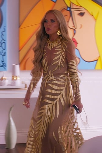 Rachel's gold leaf sheer maxi dress on The Real Housewives of Beverly Hills