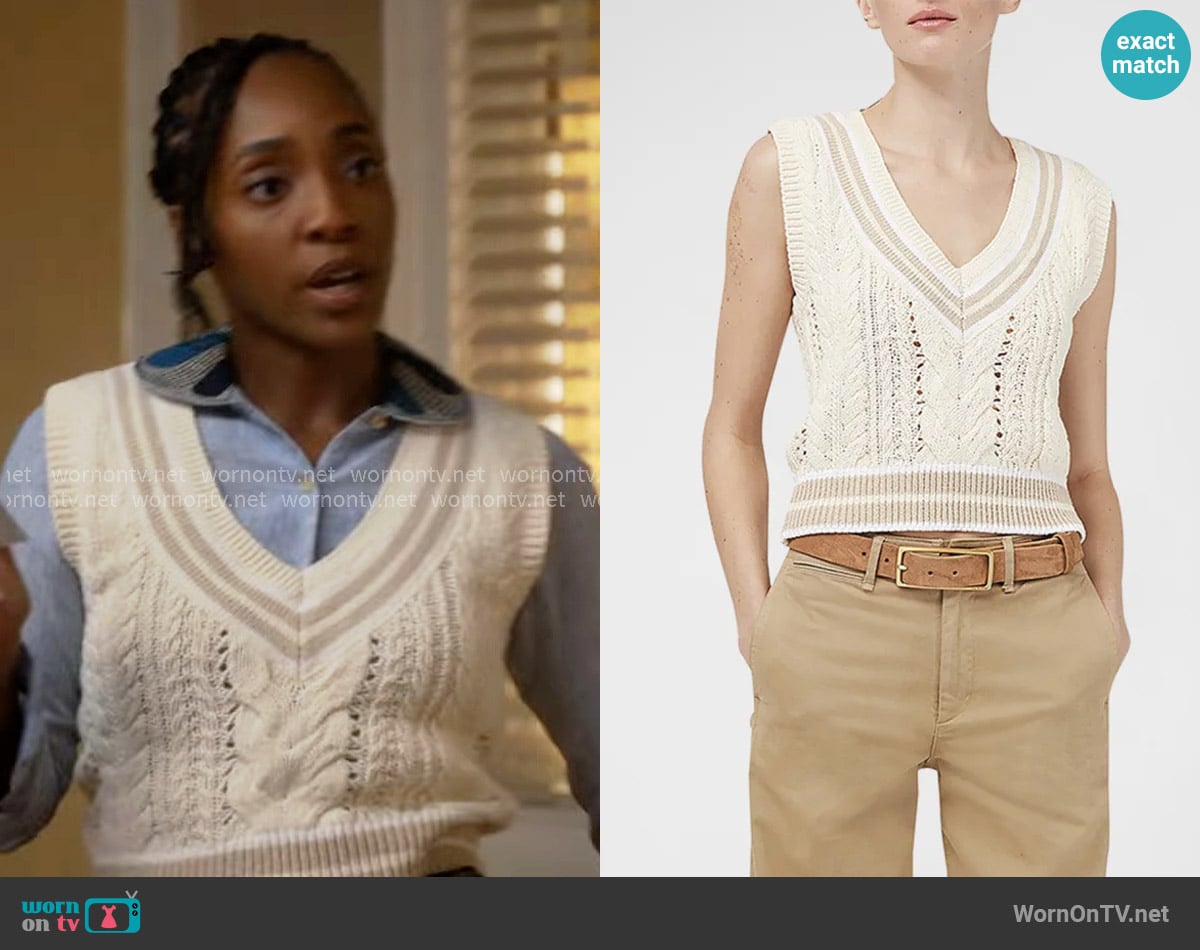 Rag and Bone Brandi Cable Knit Vest worn by Faith Mitchell (Iantha Richardson) on Will Trent