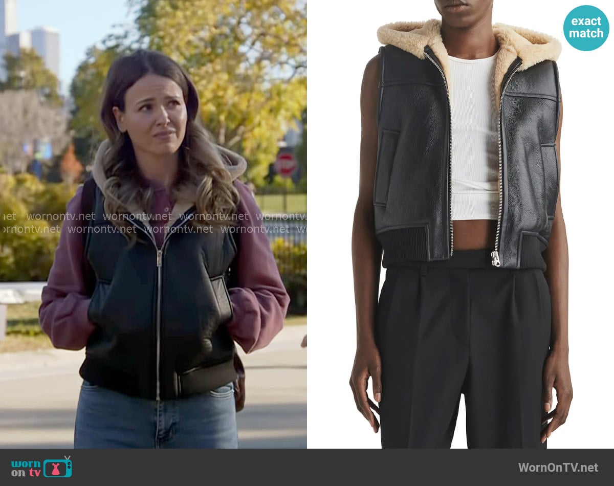 Rag and Bone Robbie Hooded Genuine Shearling Vest worn by Lyla 'Lizzy' Novak (Jocelyn Hudon) on Chicago Fire