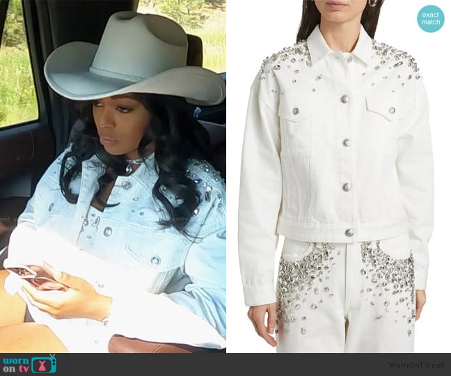 Rag & Bone Elsa Embellished Cotton Denim Jacket worn by Keiarna Stewart on The Real Housewives of Potomac