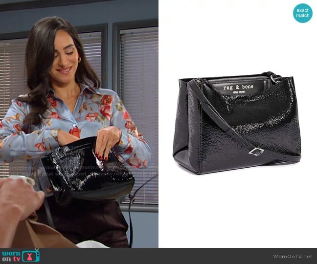 Rag & Bone Passenger Crossbody Bag in Black Patent worn by Gabi Hernandez (Cherie Jimenez) on Days of our Lives