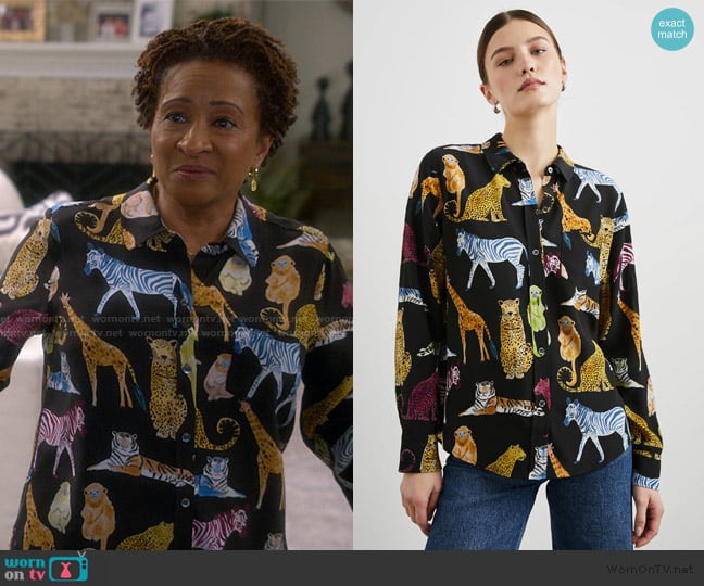Rails Kate Shirt in Illustrated Animals Blouse worn by Lucretia Turner (Wanda Sykes) on The Upshaws