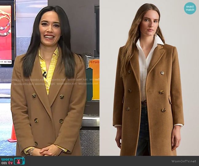 Ralph Lauren Double-Breasted Wool-Blend Coat in New Vicuna worn by Emilie Ikeda on Today