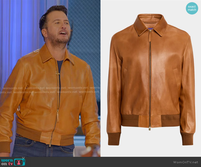 Ralph Lauren Purple Label Plonge Leather Jacket worn by Luke Bryan on American Idol