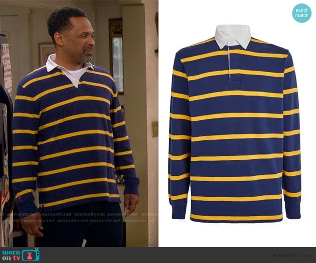 Ralph Lauren Striped rugby shirt worn by Bernard Upshaw (Mike Epps) on The Upshaws
