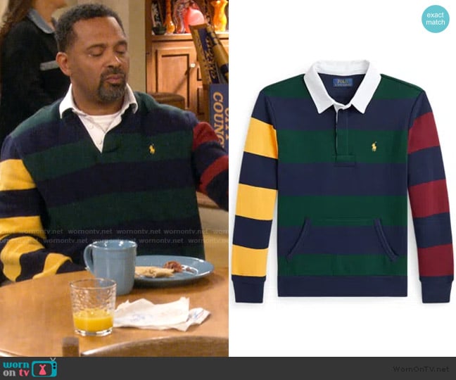 Ralph Lauren Striped Rugby Sweatshirt worn by Bernard Upshaw (Mike Epps) on The Upshaws
