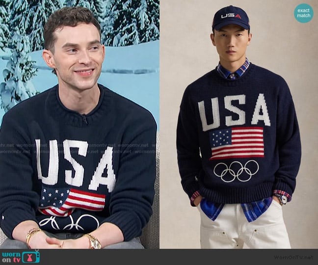 Ralph Lauren Team USA Wool-Blend Rollneck Sweater worn by Adam Ribbon on Access Hollywood