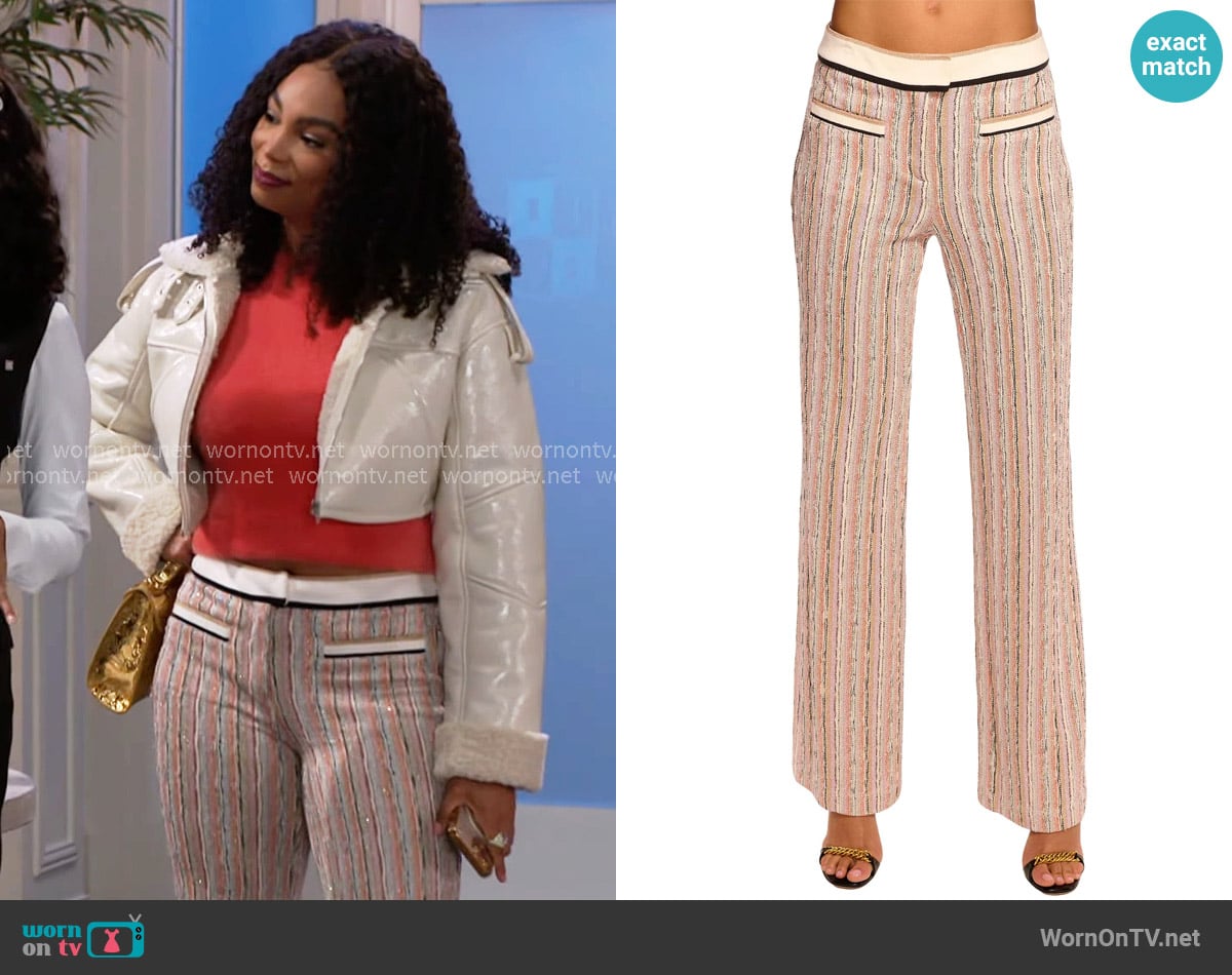 Ramy Brook Kyla Sequin Stripe Straight Leg Pants worn by Chelsea Hamilton (RhonniRose Mantilla) on Beyond the Gates