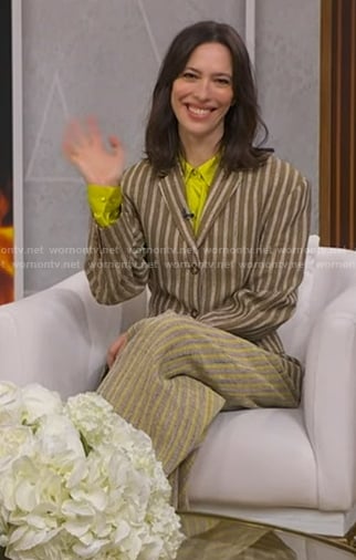 Rebecca Hall’s brown striped blazer and pants on Good Morning America