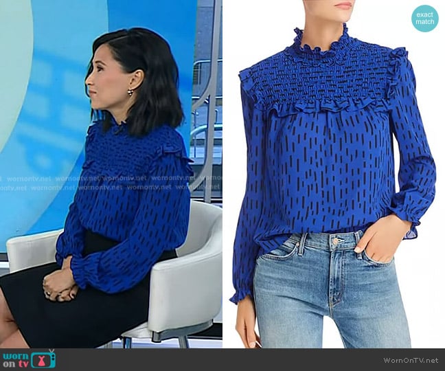 Rebecca Minkoff Sharon Smocked Printed Top worn by Vicky Nguyen on Today