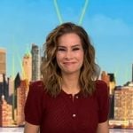 Rebecca's red puff sleeve cardigan on Good Morning America