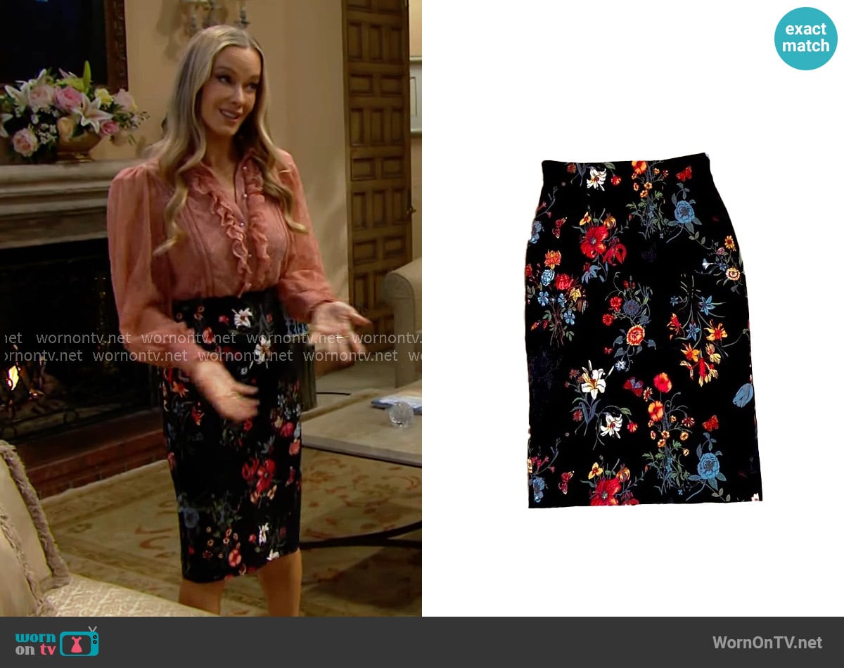 Rebecca Taylor Floral Print Pencil Skirt worn by Donna Logan (Jennifer Gareis) on The Bold and the Beautiful