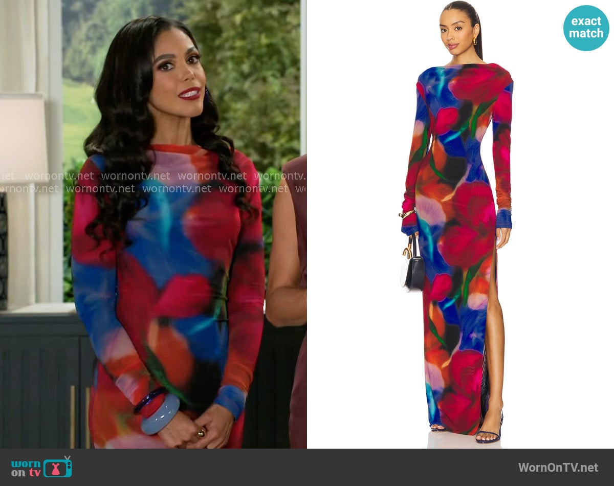 Rebecca Vallance Cabaret Roses Maxi Dress worn by Dani Dupree (Karla Mosley) on Beyond the Gates