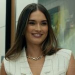 Rebecca’s white stripe sleeveless dress on Landman