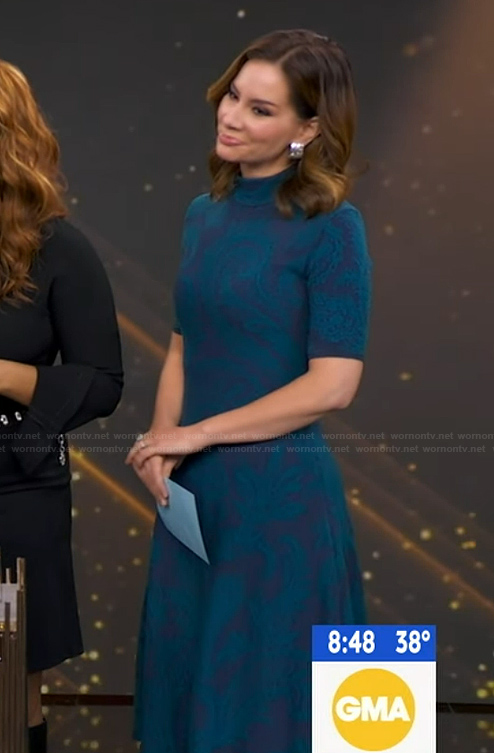 Rebecca's blue paisley knit midi dress on Good Morning America