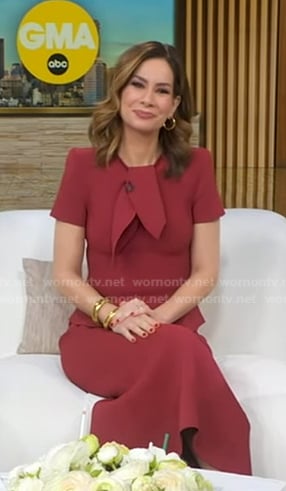 Rebecca's burgundy tie neck dress on Good Morning America
