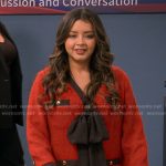 red tie neck tweed dress on The Upshaws