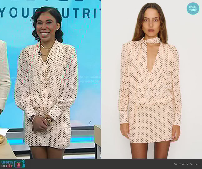 Vanessa Rissetto’s polka dot tie neck mini dress on Today