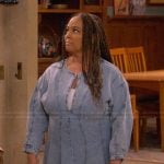 Regina’s denim v-neck dress on The Upshaws