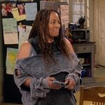 Regina’s gray cold shoulder sweatshirt on The Upshaws