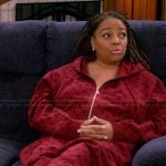 Regina’s red printed onesie on The Upshaws