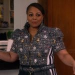 Regina's gray tweed embellished mini dress on The Upshaws