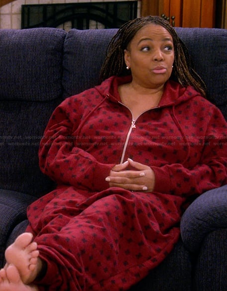 Regina’s red printed onesie on The Upshaws