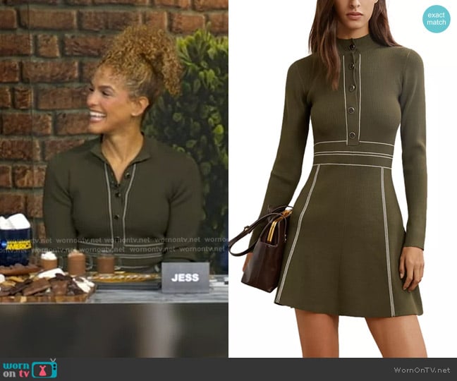 Reiss Alex Stitch Detail Minidress in Khaki Green worn by Jess Sims on Good Morning America