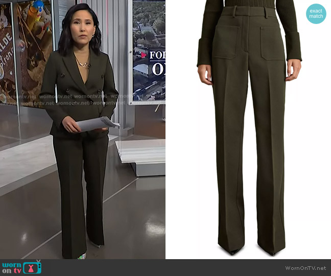 Reiss Priya Flared Leg Trousers in Green worn by Vicky Nguyen on NBC News Daily