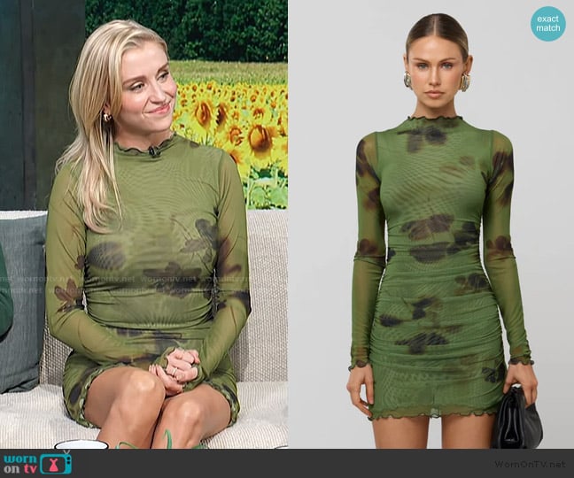 Resa Mecca Dress in Evergreen worn by Taylor Misiak on Access Hollywood