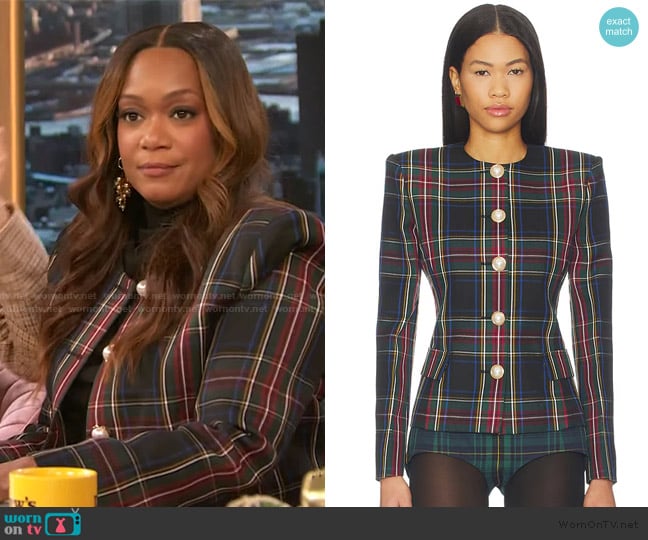 Sunny Anderson’s plaid jacket on The Drew Barrymore Show