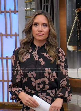 Rhiannon’s black and pink floral print dress on Good Morning America