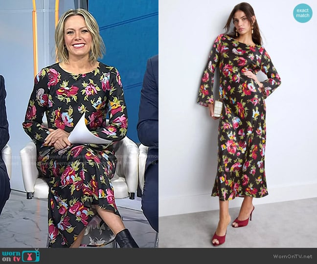 Rixo Floral Crew Neck Midi Dress worn by Dylan Dreyer on Today