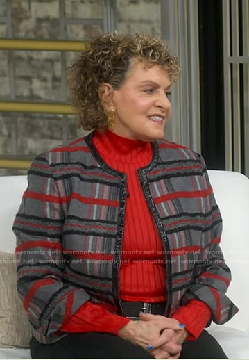 Roberta’s grey plaid jacket on Good Morning America