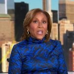 Robin’s blue abstract print top on Good Morning America