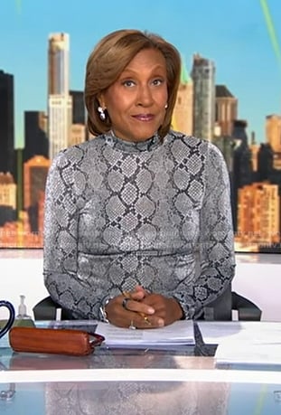 Robin’s grey snakeskin print top on Good Morning America