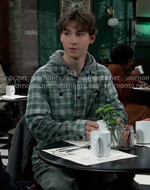 Rocco’s green plaid hooded shirt on General Hospital