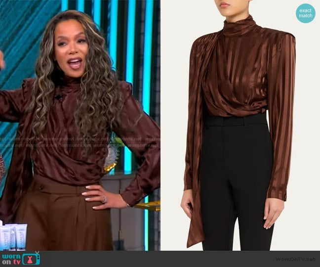 Ronny Kobo Poppins Draped Turtleneck Bodysuit worn by Sunny Hostin on The View